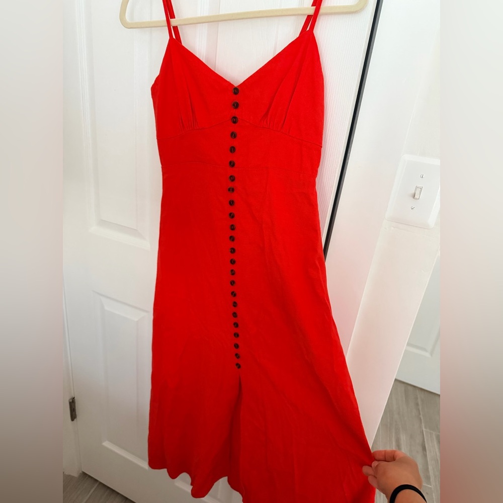 Red Midi Dress with Buttons in Size Medium